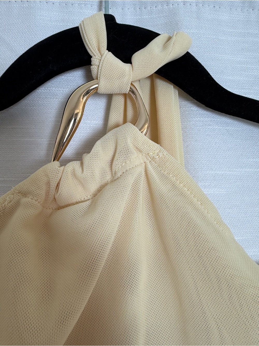 Peppermayo Cream Halter Mini Dress Ruched Bodycon Open Back | Size S - Picture 9 of 12